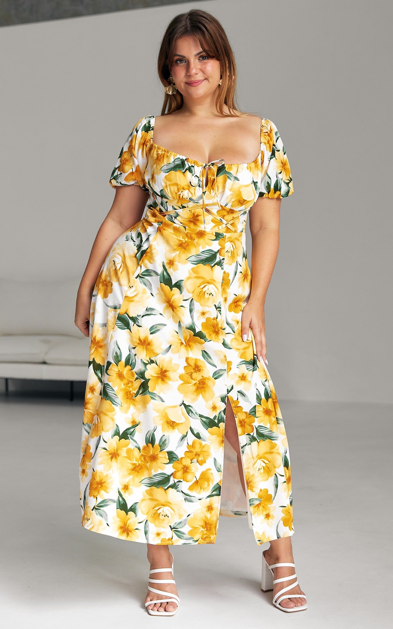 Kiaya Midi Dress - Yellow Floral