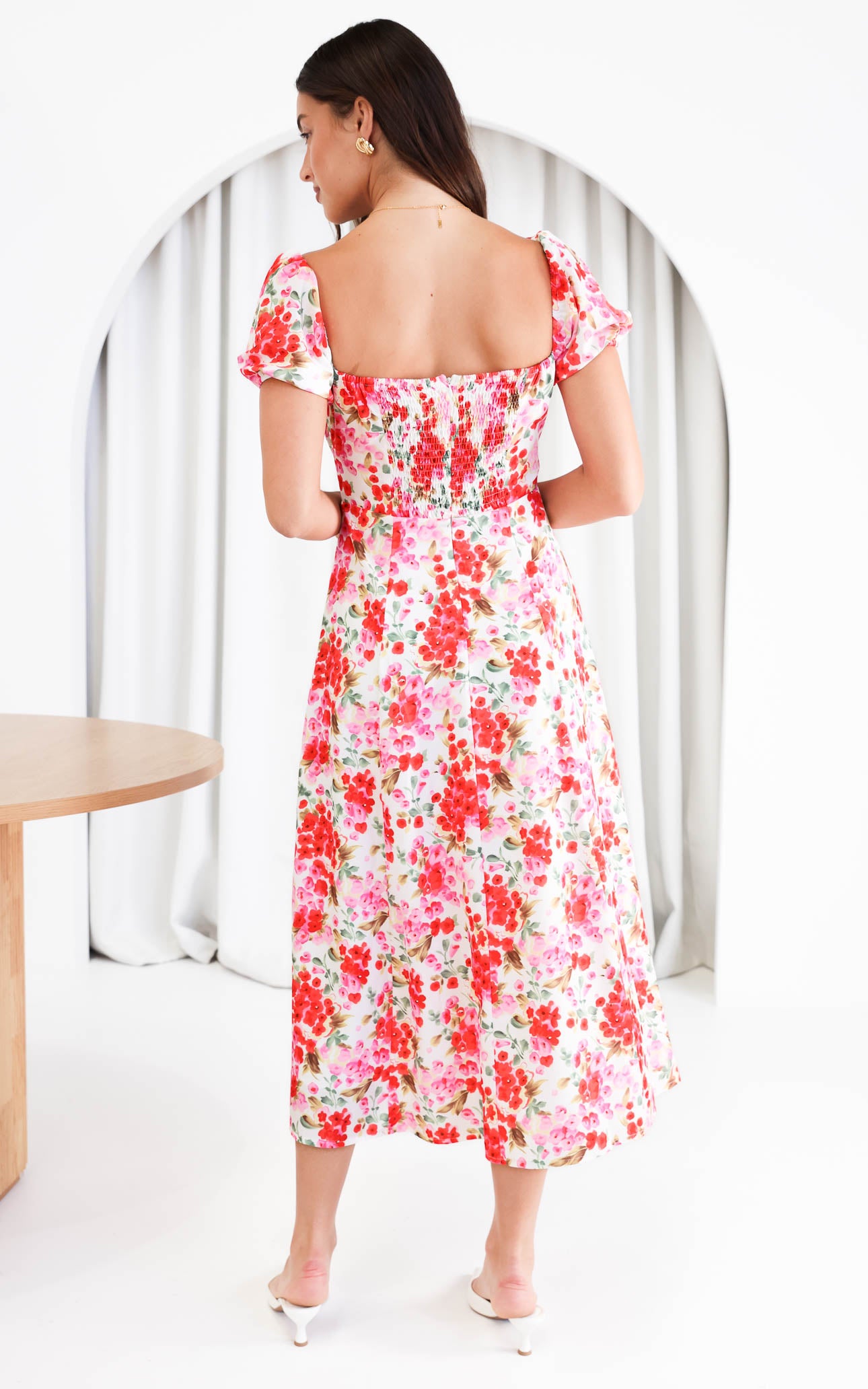 Kiaya Midi Dress - Red Pink Floral