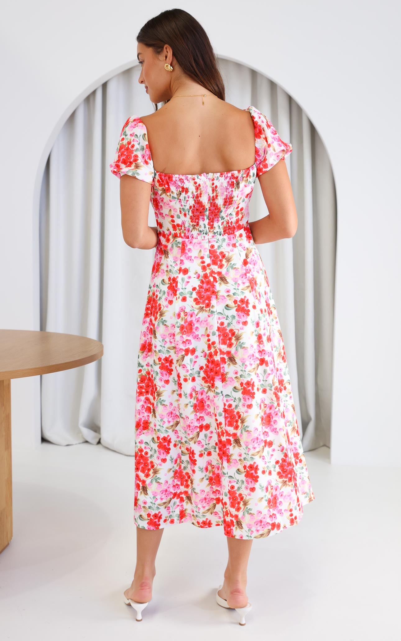 Kiaya Midi Dress - Red Pink Floral