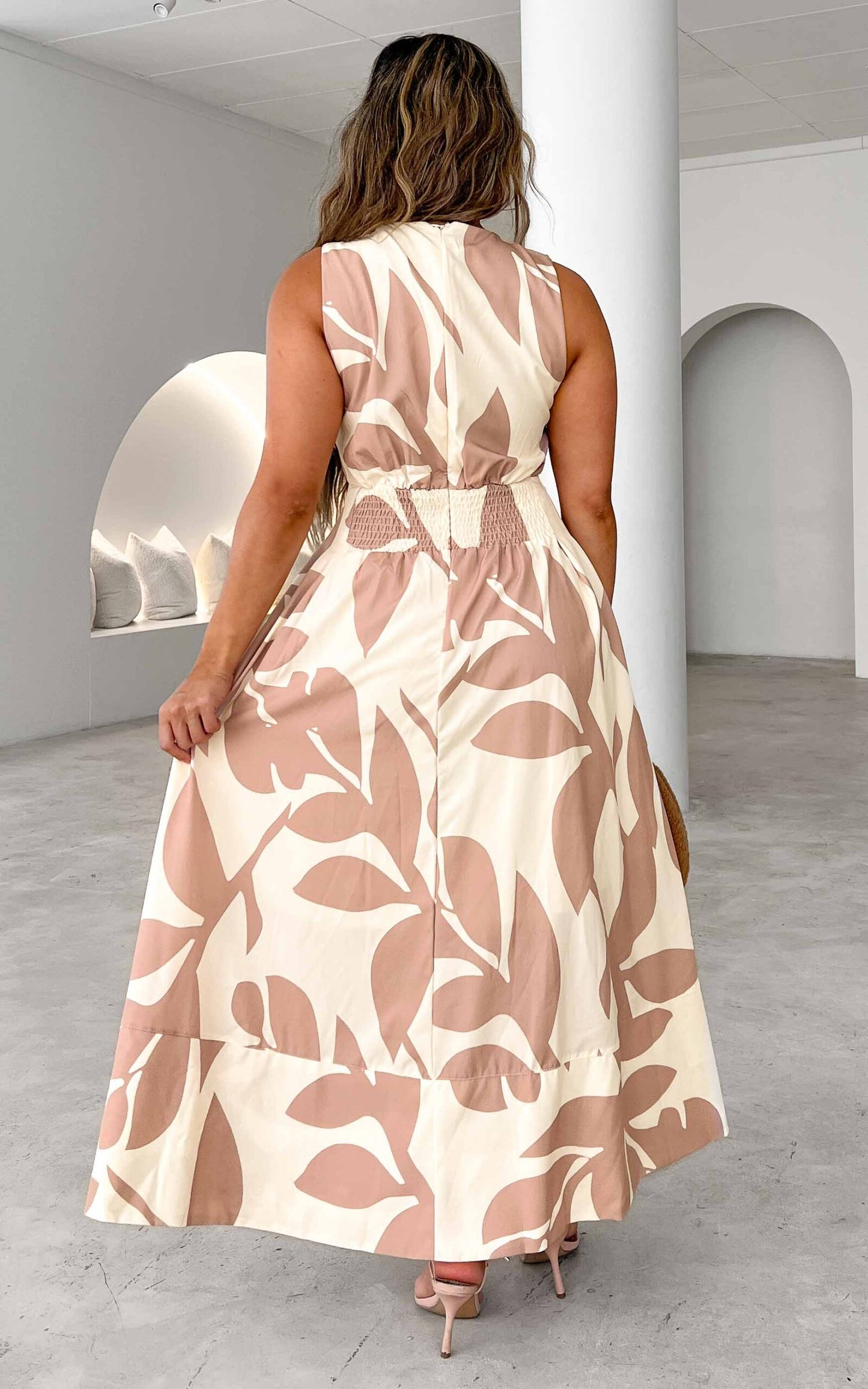 Koa Maxi Dress - Taupe Cream Print