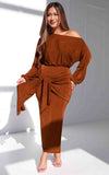 Kobe Long Sleeve Midi Dress - Rust Sheen