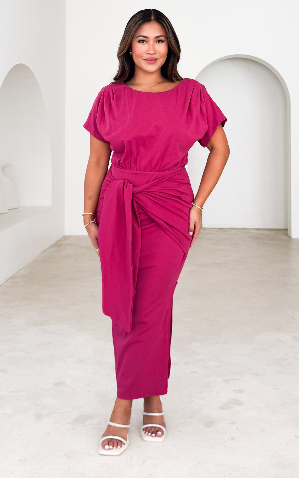 Kobe Short Sleeve Midi Dress - Plum