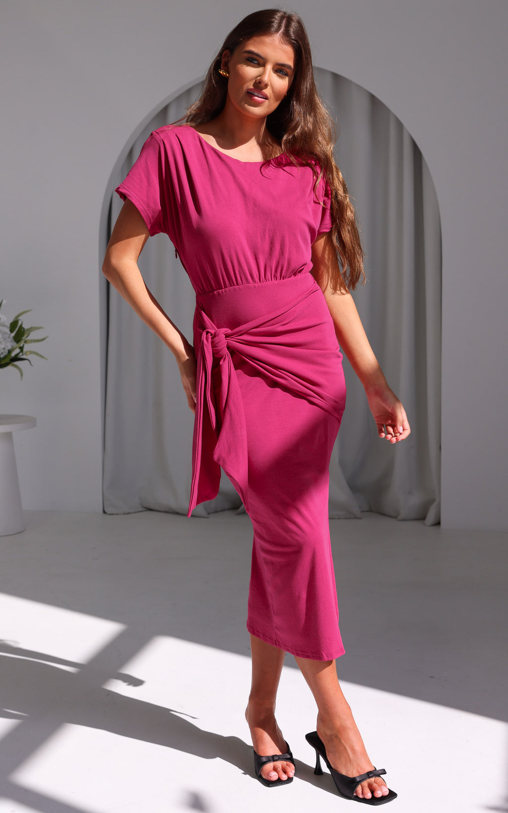 Kobe Short Sleeve Midi Dress - Plum