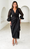 Koko Long Sleeve Midi Dress - Black Check Organza