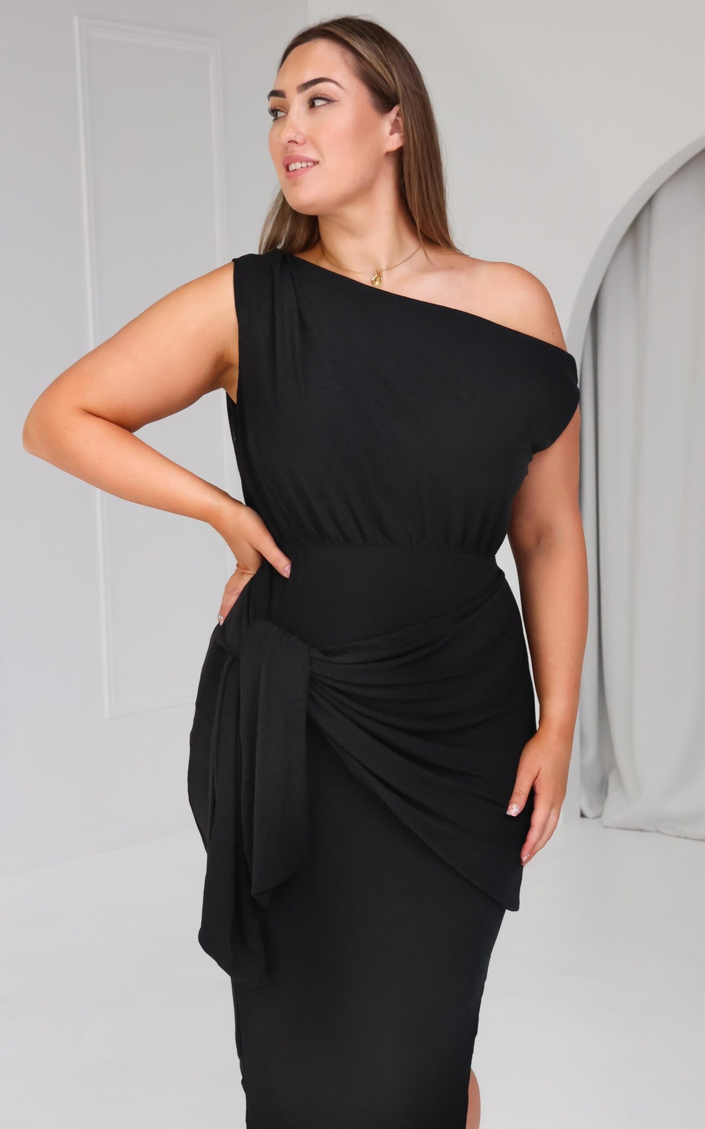 Kompre Midi Dress - Black Metallic