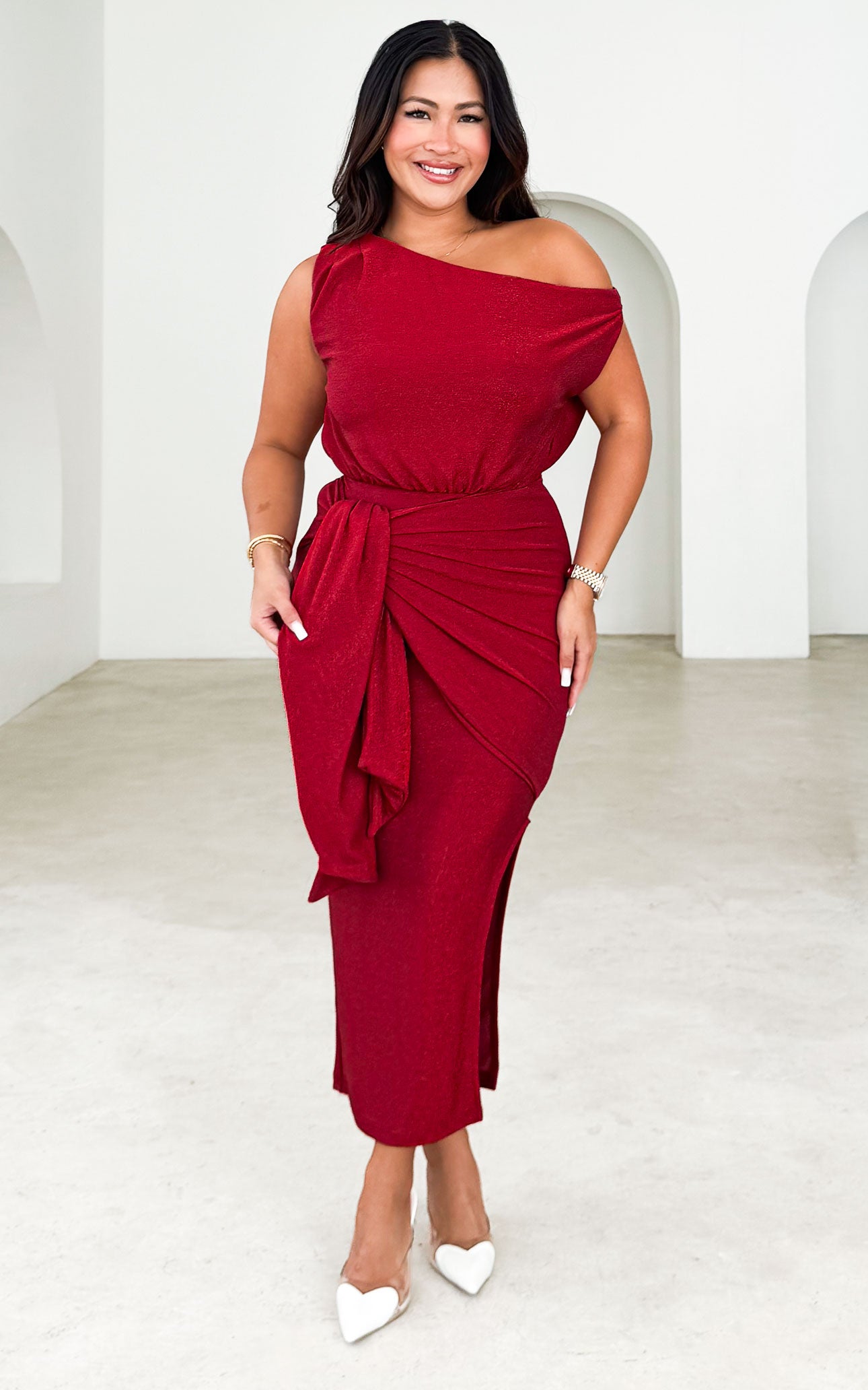 Kompre Midi Dress - Red Metallic