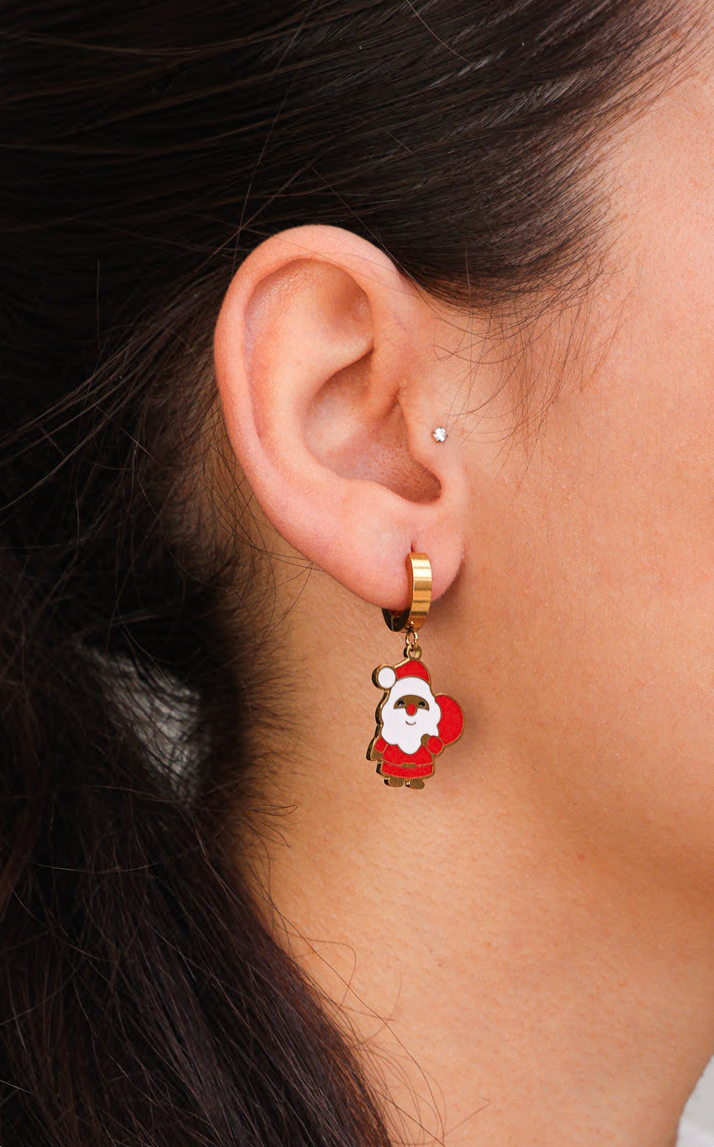 Kris Kringle Hoop Charm Earrings - Gold Santa