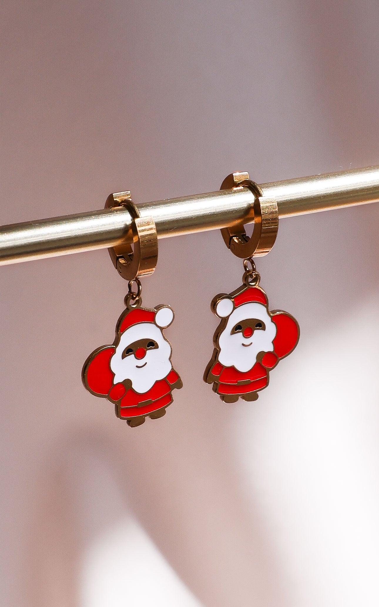 Kris Kringle Hoop Charm Earrings - Gold Santa