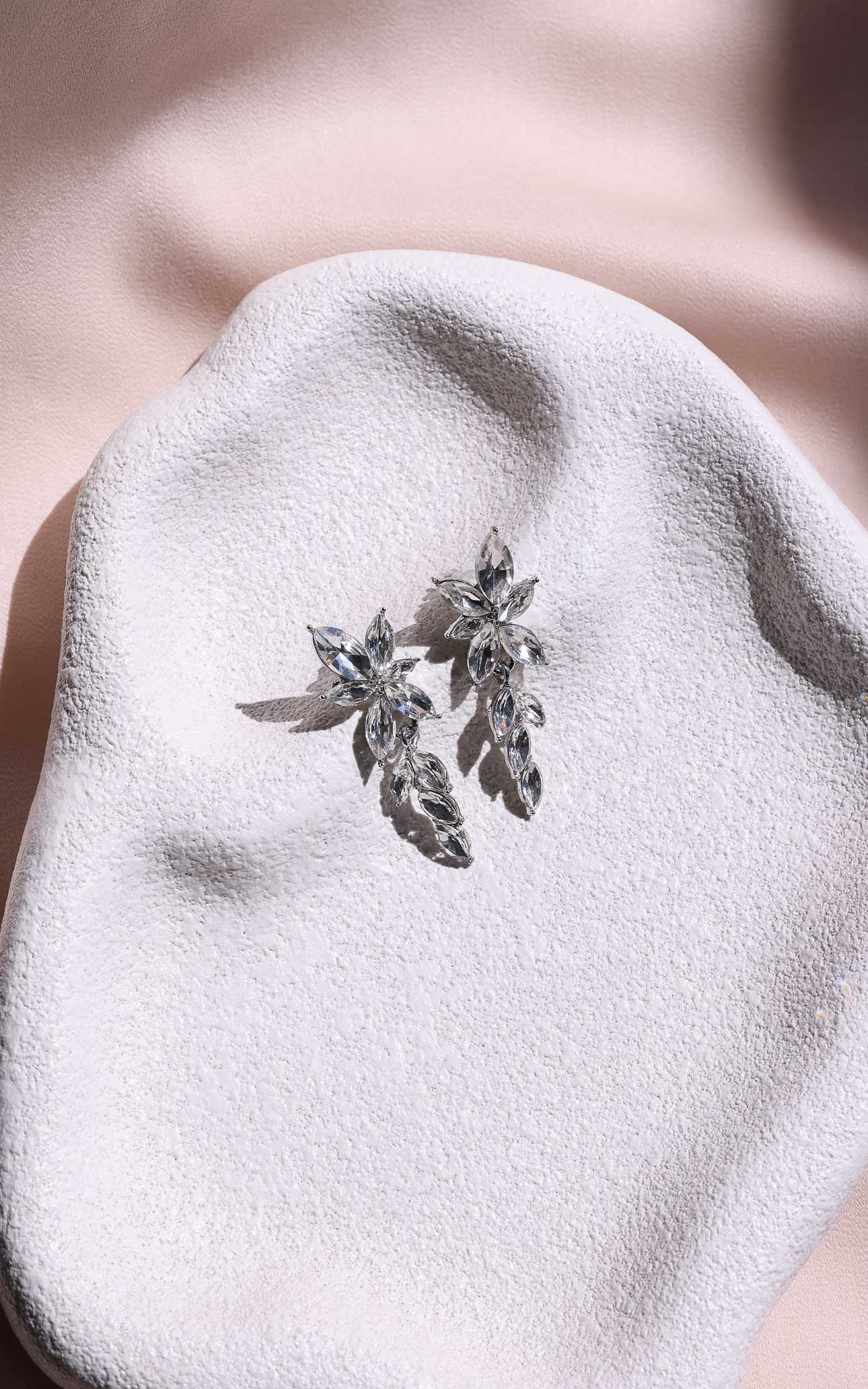 Krysta Drop Stud Earrings - Silver Clear Cluster