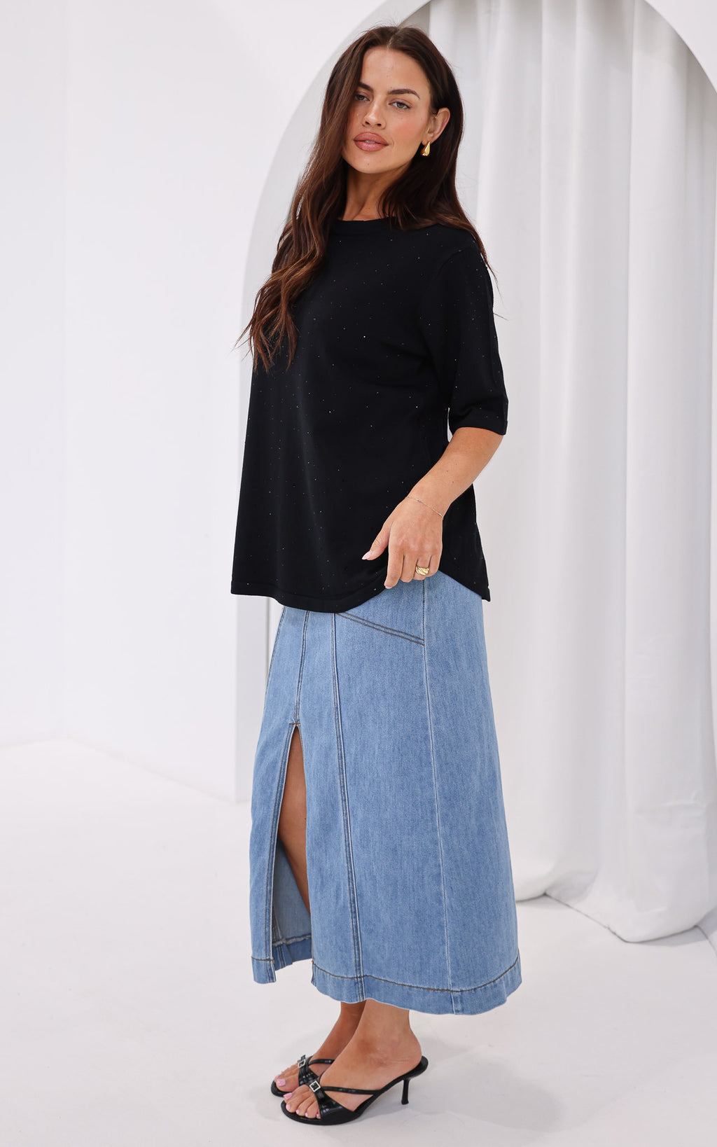 Kenzia Diamante Knit Top - Black