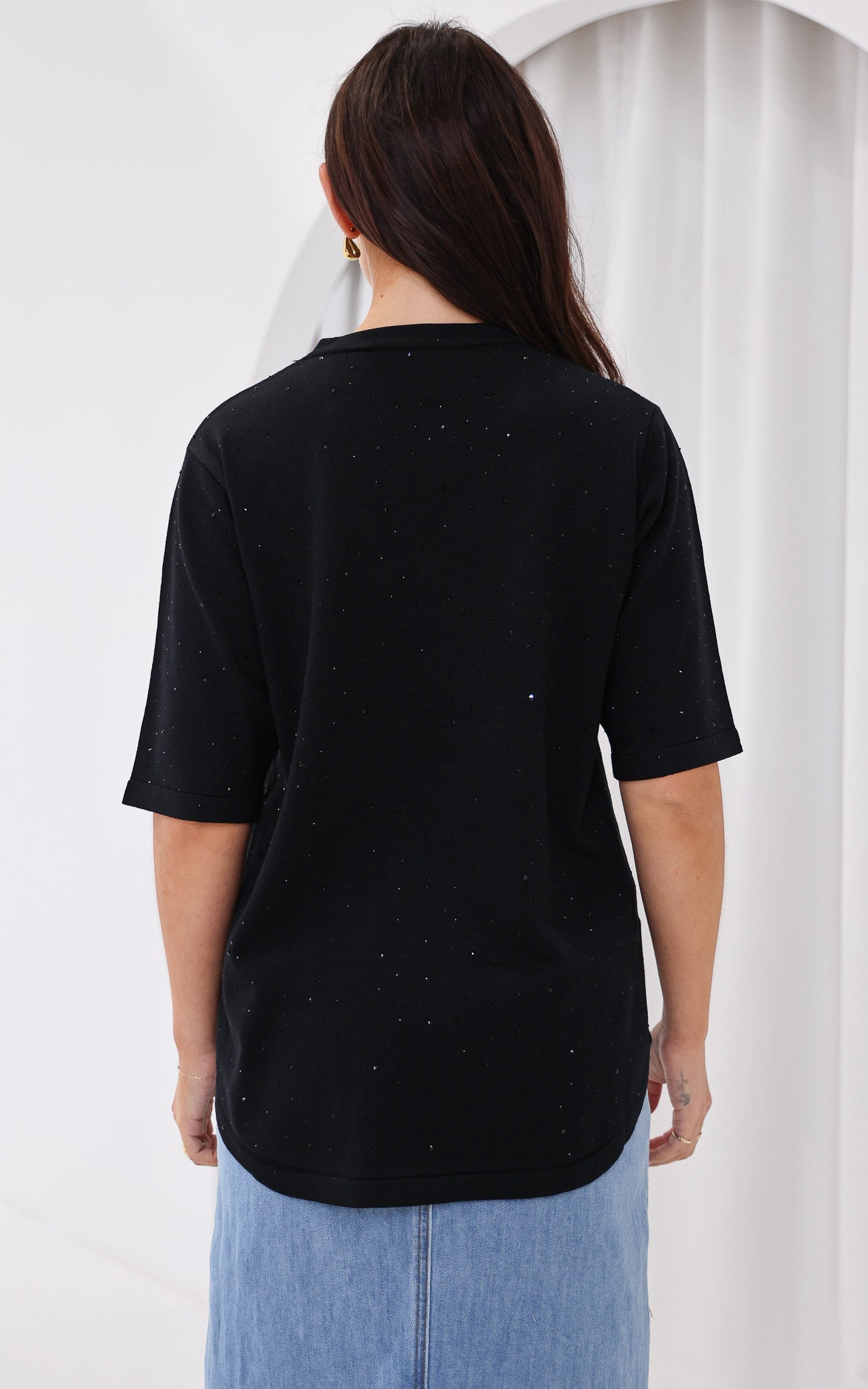 (PREORDER) Kenzia Diamante Knit Top - Black