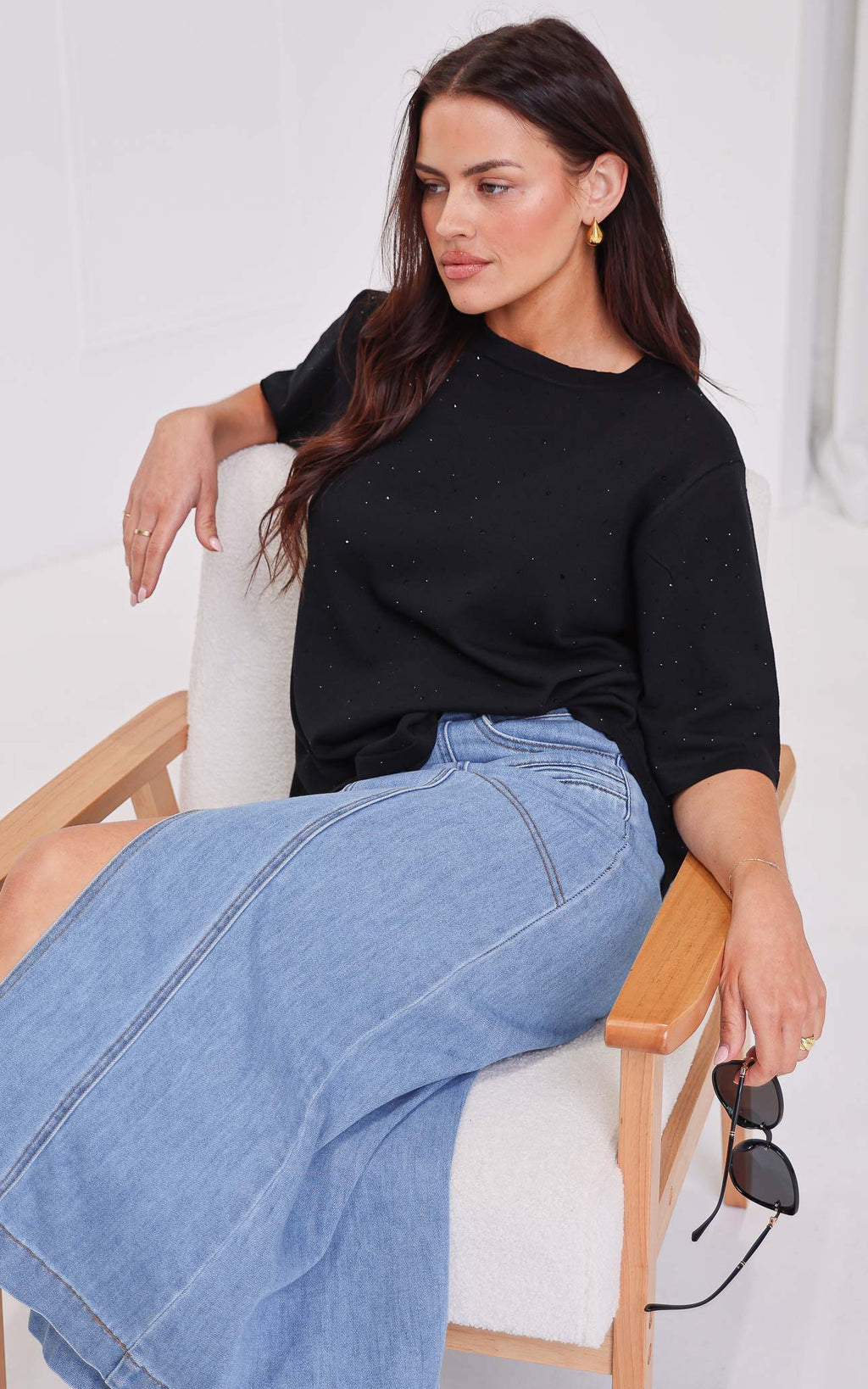 Kenzia Diamante Knit Top - Black