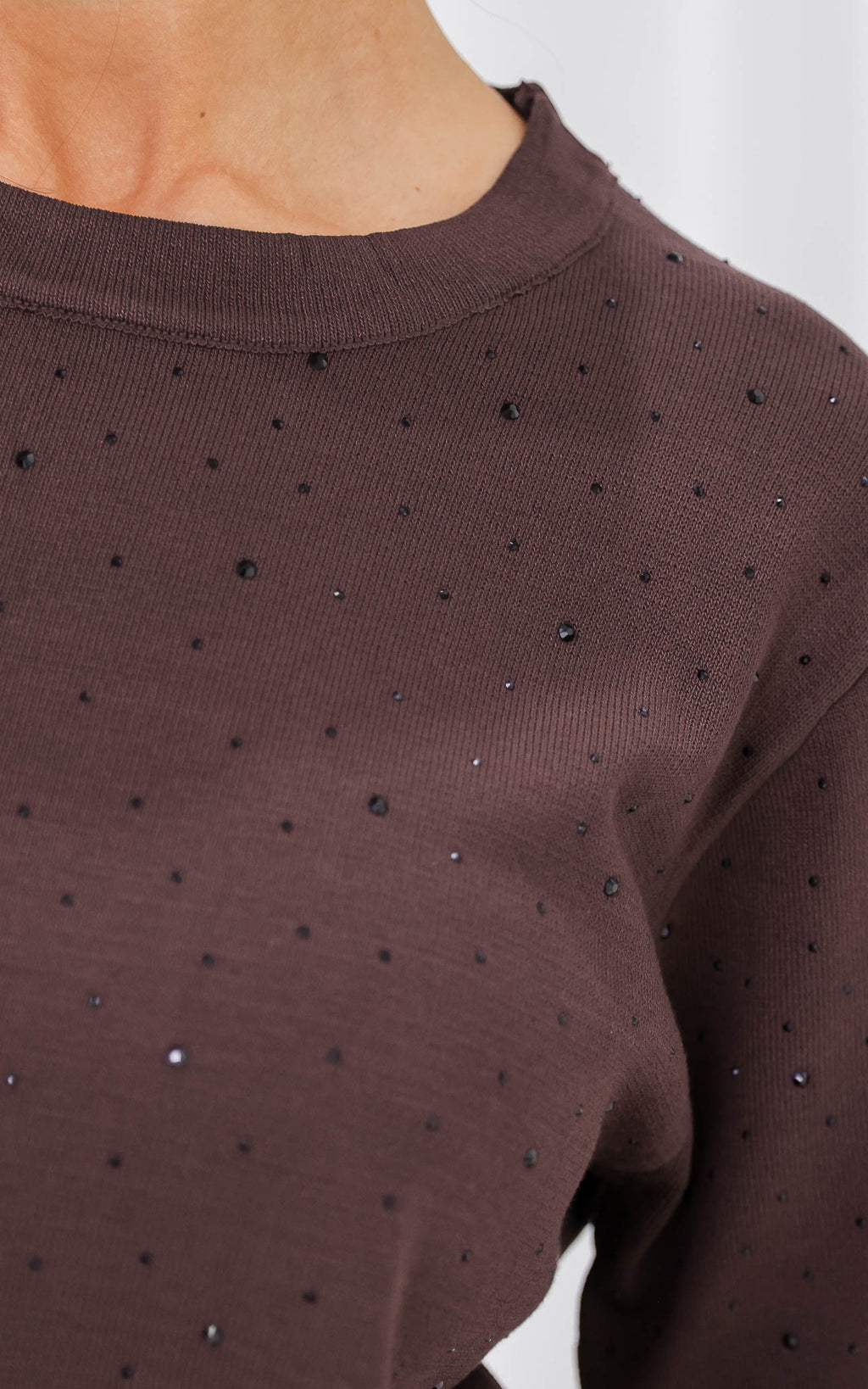 Kenzia Diamante Knit Top - Chocolate Brown