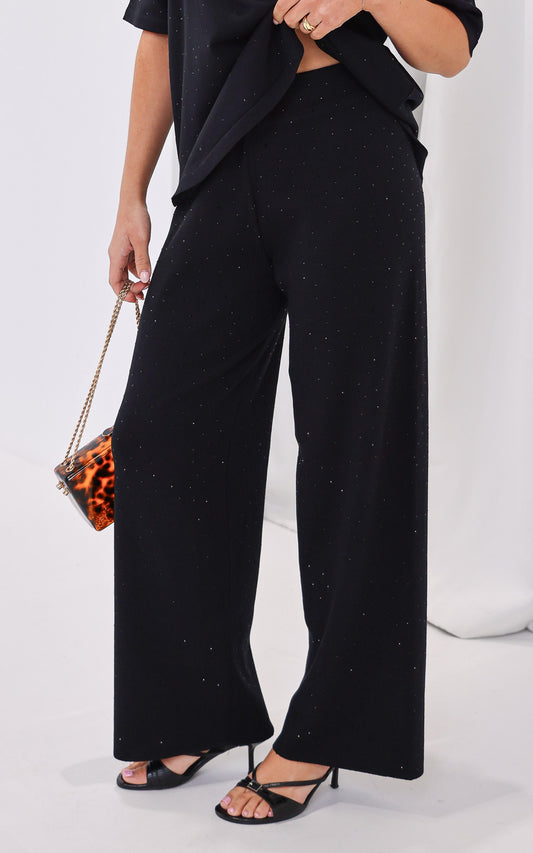 (PREORDER) Kenzia Diamante Wide Leg Pants - Black