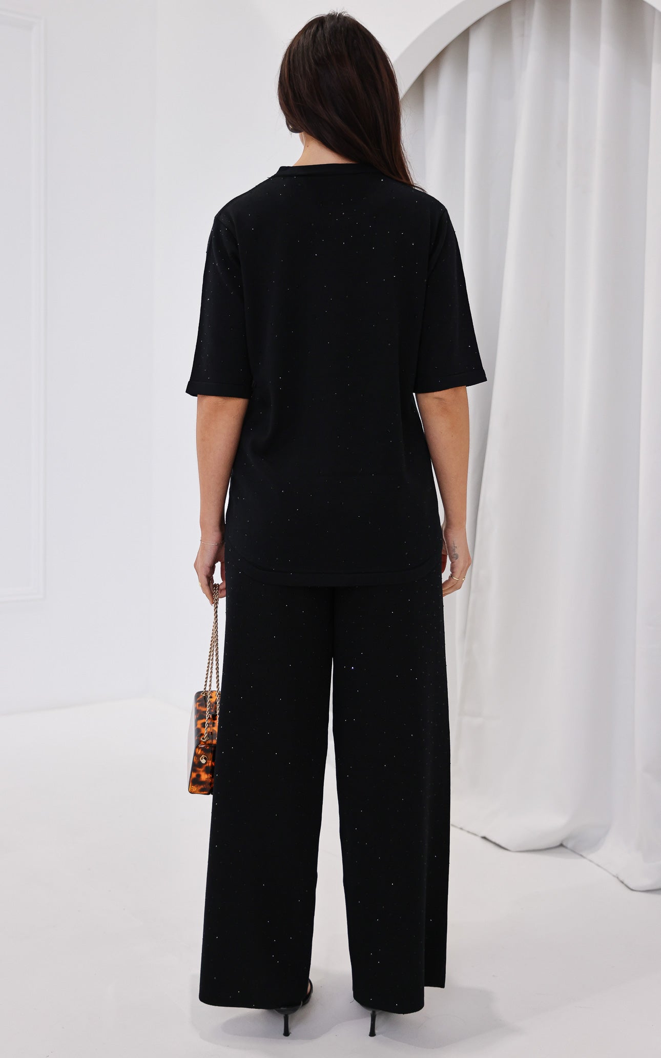 Kenzia Diamante Wide Leg Knit Pants - Black