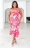 Kiani Midi Dress - White Pink Floral