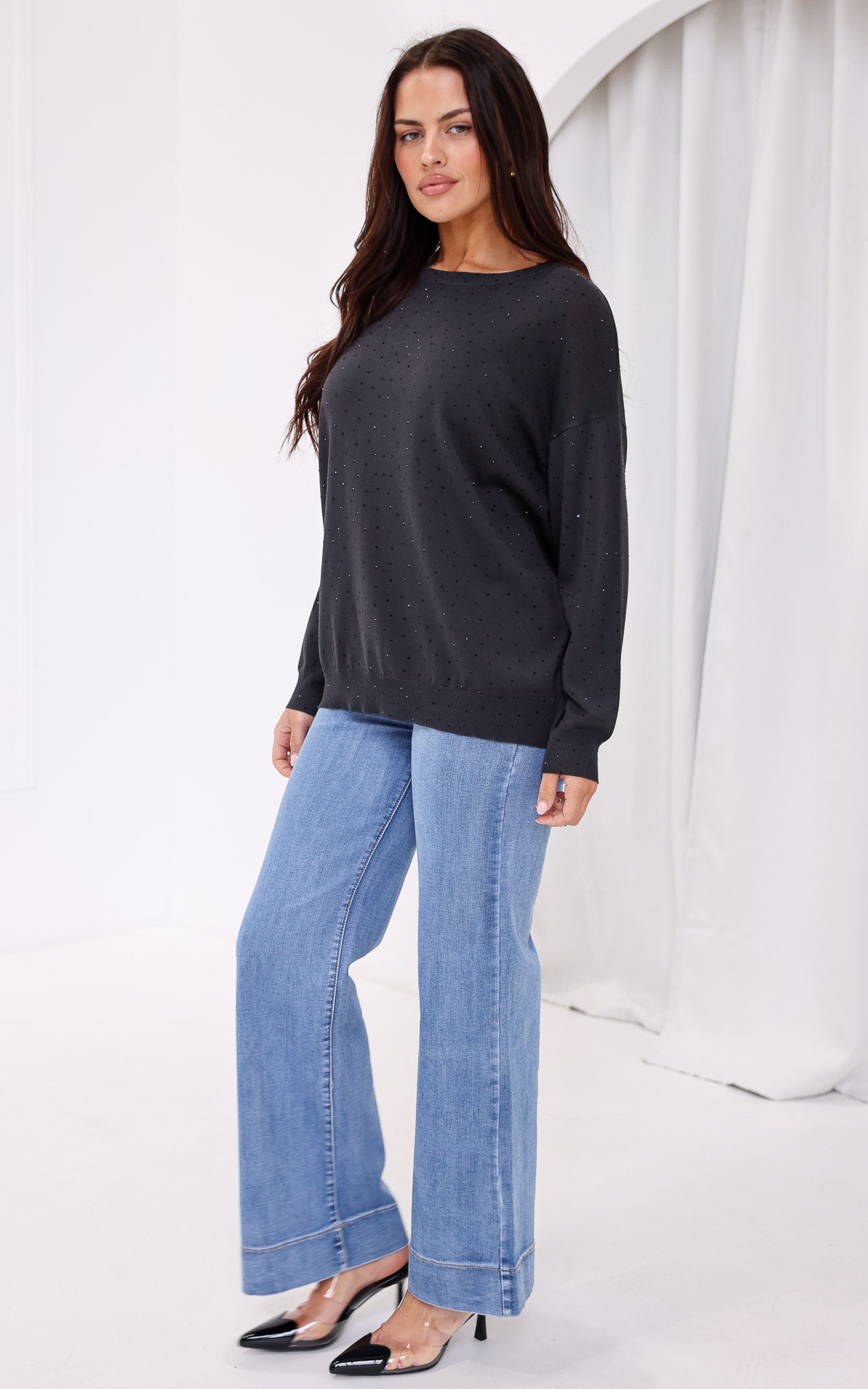 (PREORDER) Kimani Diamante Jumper - Charcoal Black
