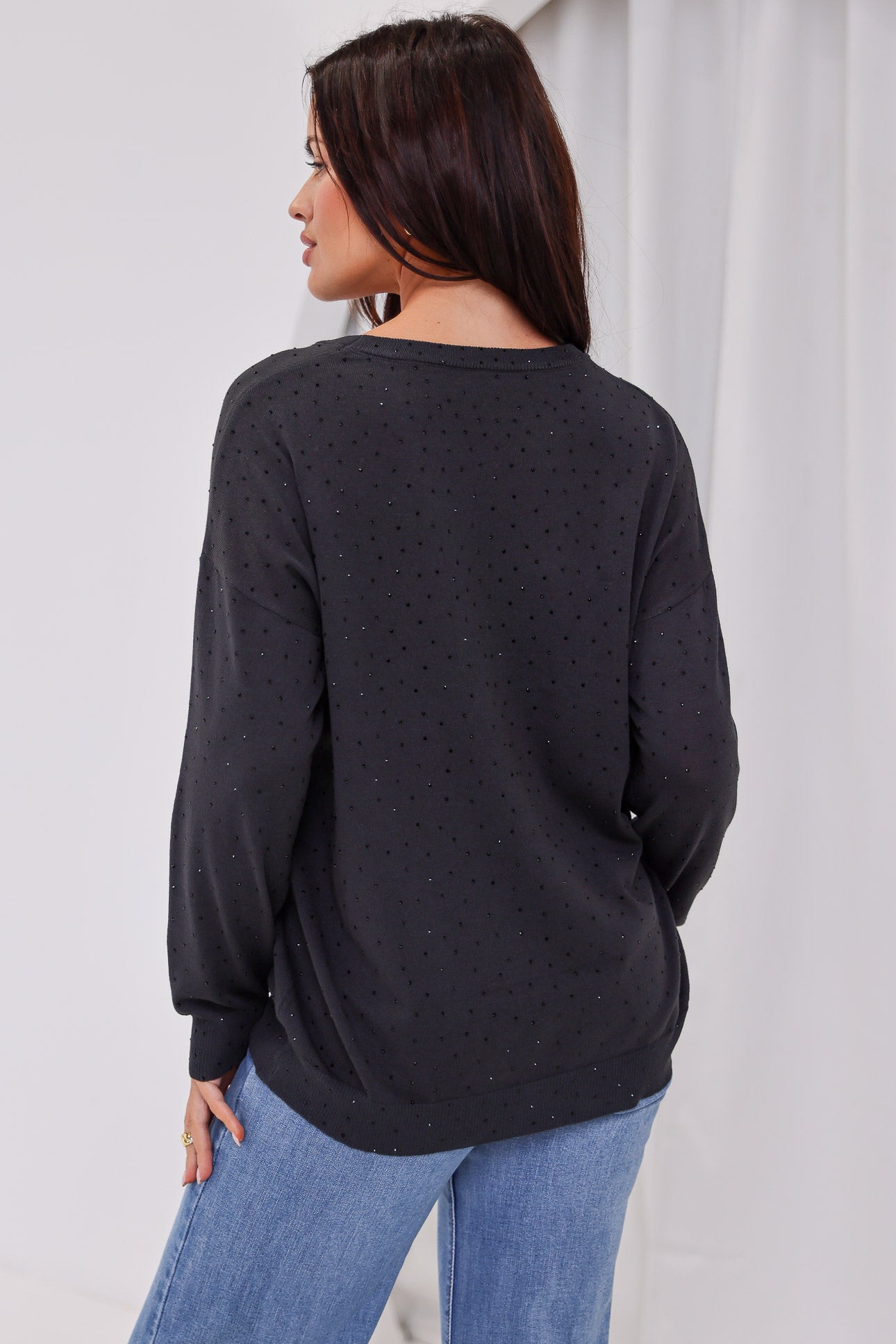 (PREORDER) Kimani Diamante Jumper - Charcoal Black