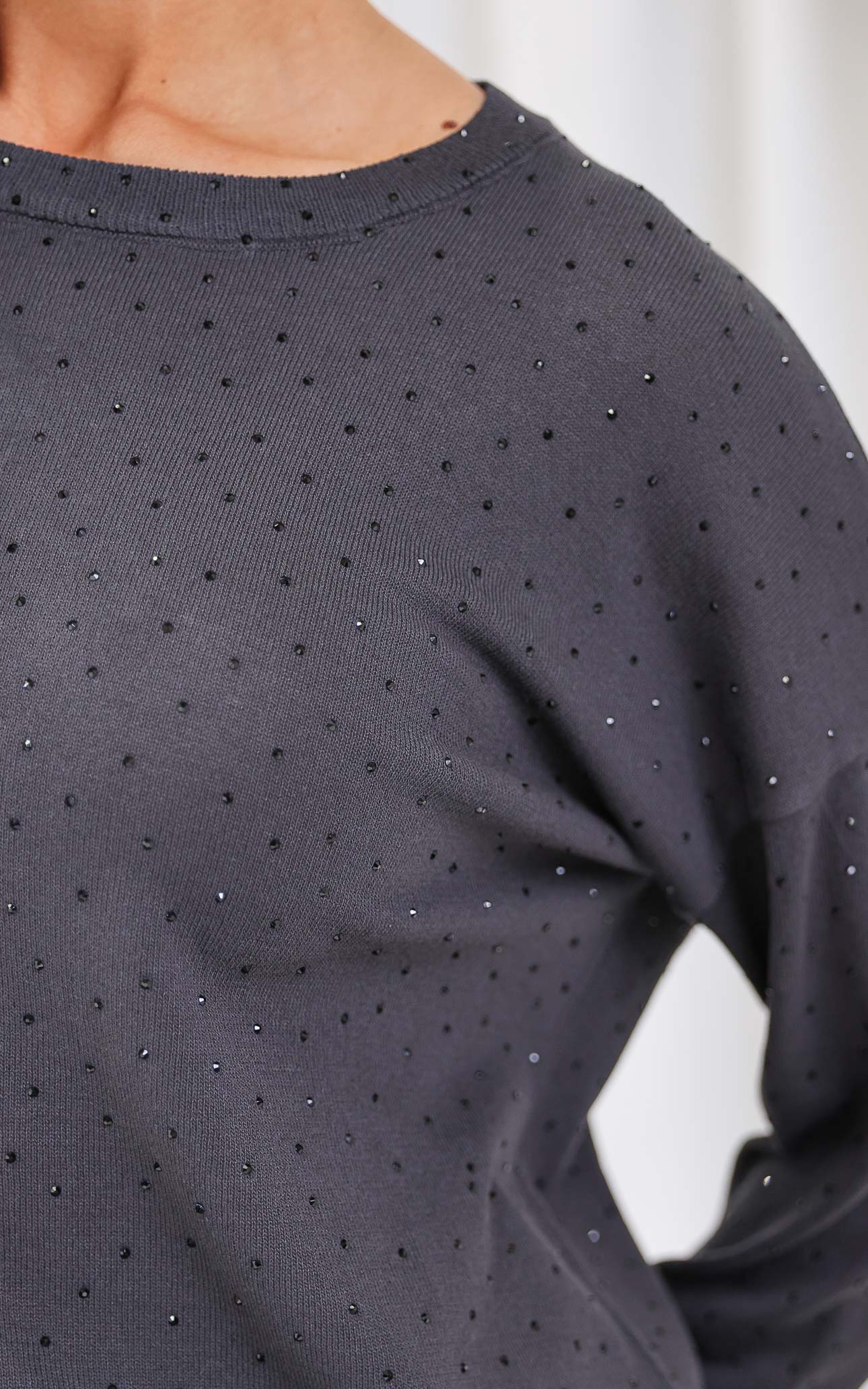 Kimani Diamante Knit Jumper - Charcoal Black