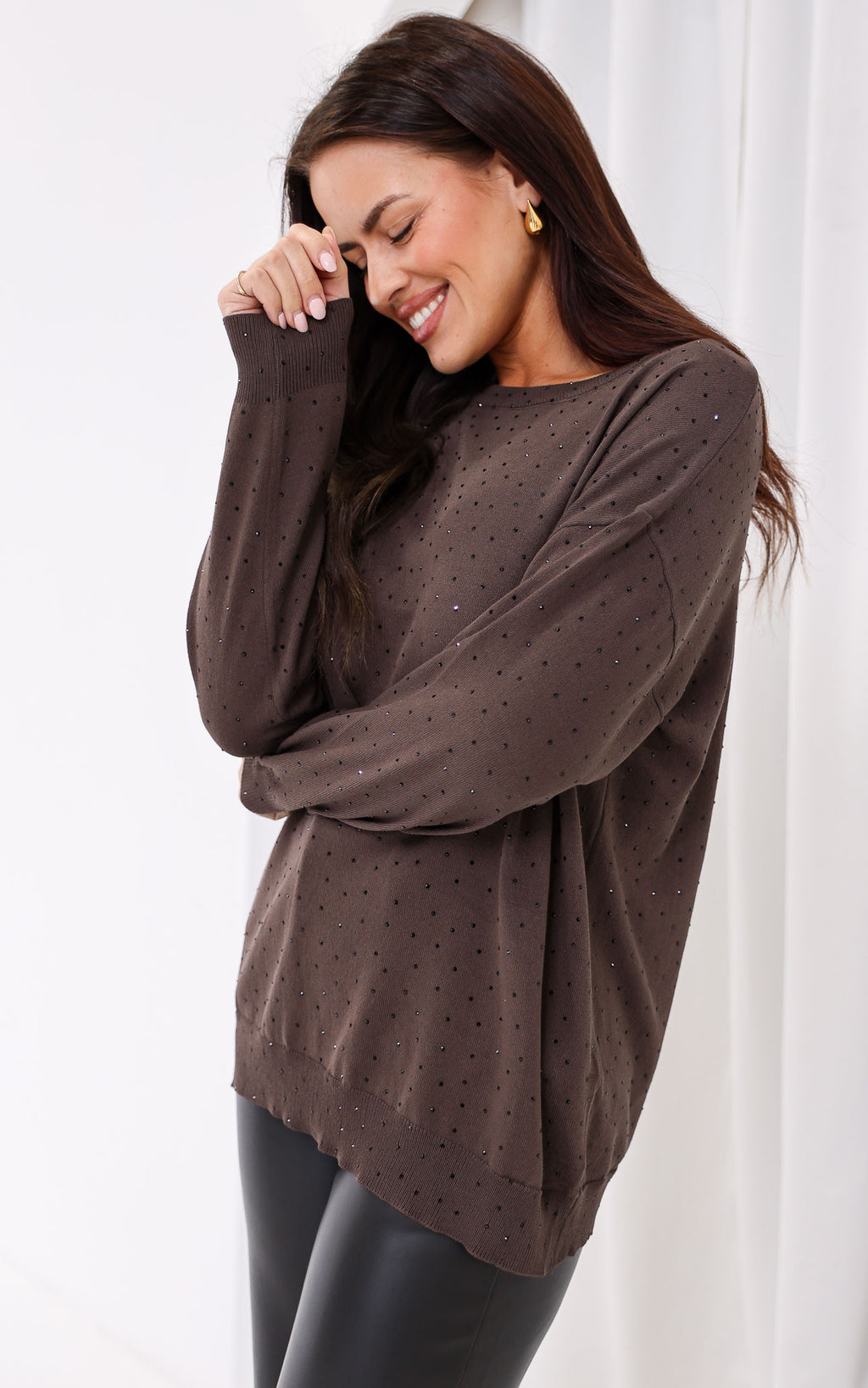 Kimani Diamante Knit Jumper - Coffee Brown
