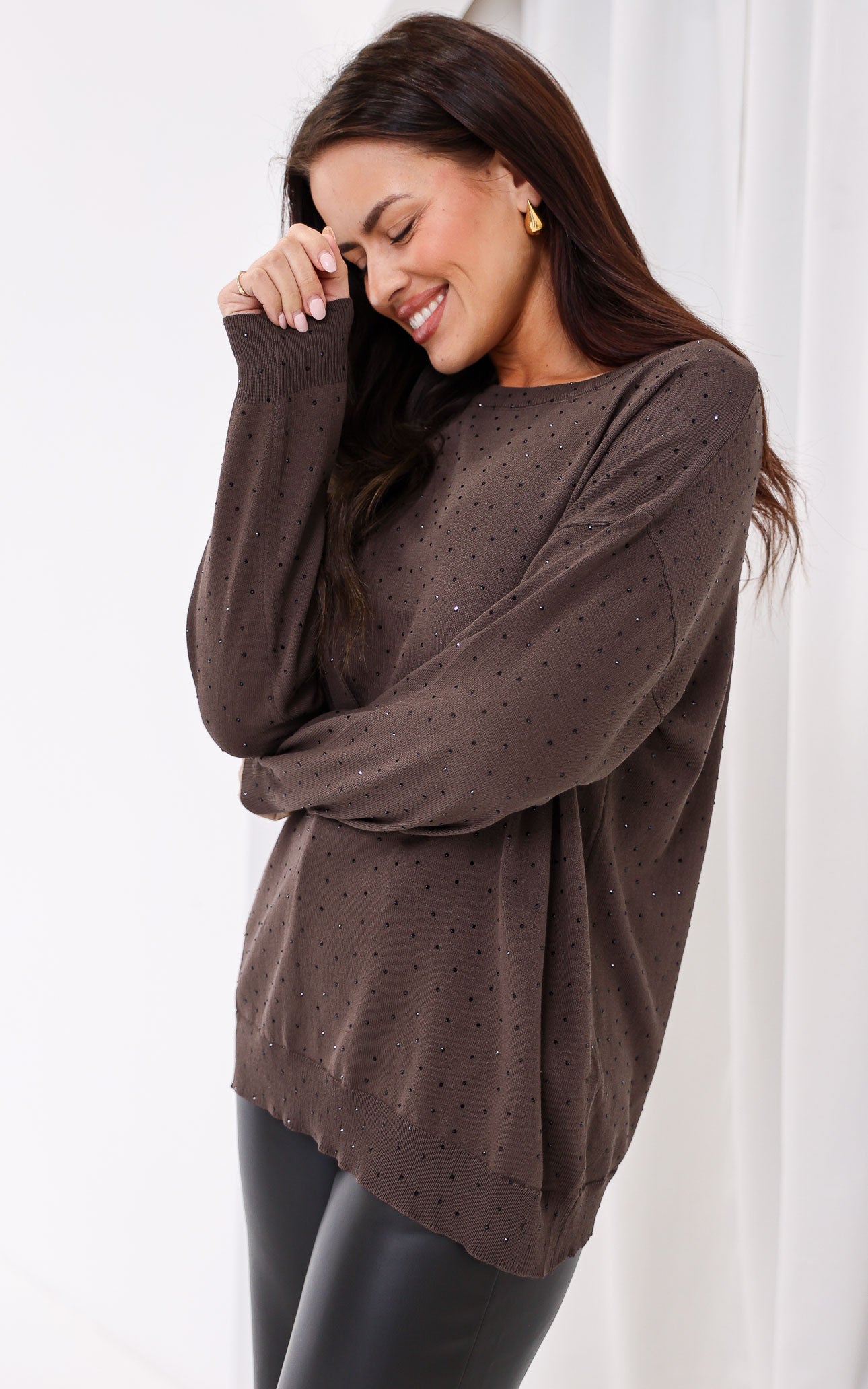 (PREORDER) Kimani Diamante Jumper - Coffee Brown