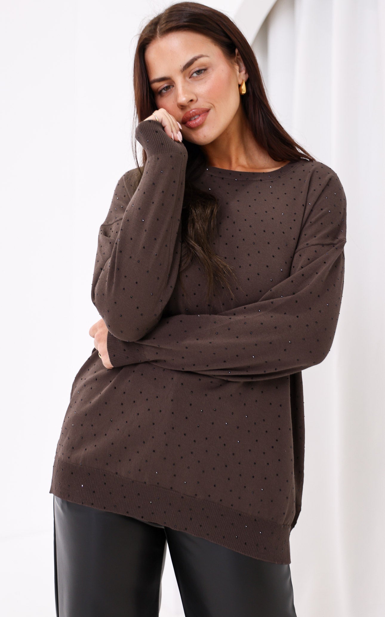 (PREORDER) Kimani Diamante Jumper - Coffee Brown