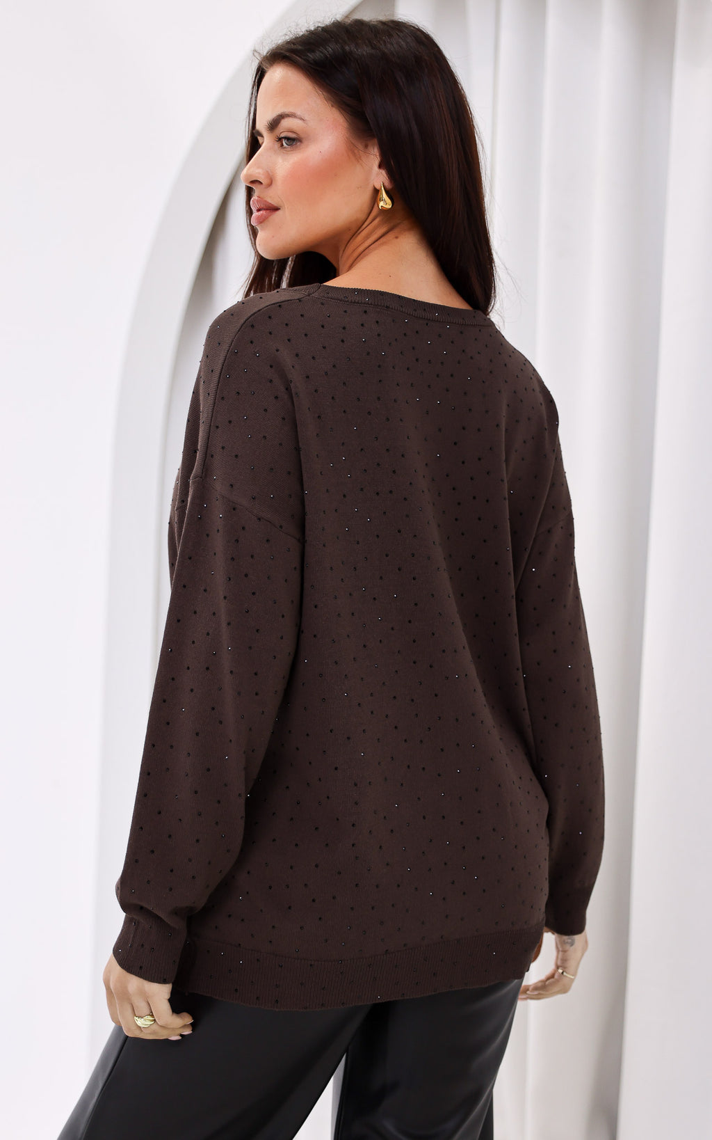 Kimani Diamante Knit Jumper - Coffee Brown