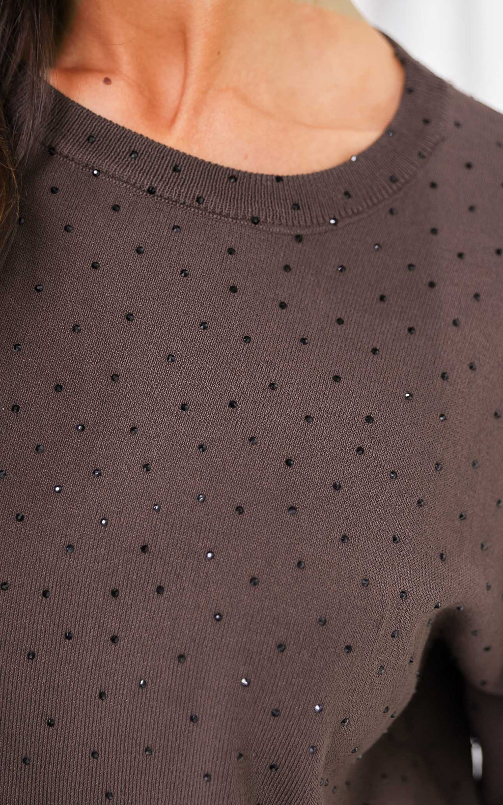 Kimani Diamante Knit Jumper - Coffee Brown
