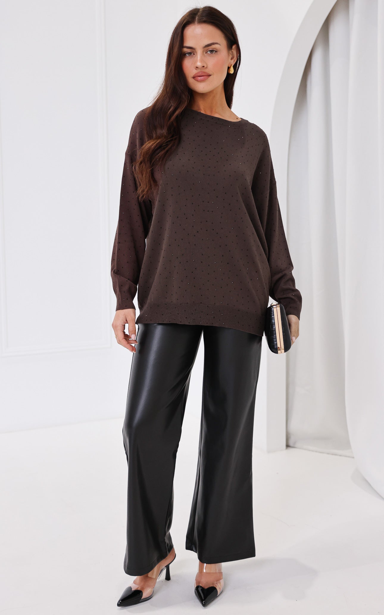 Kimani Diamante Knit Jumper - Coffee Brown