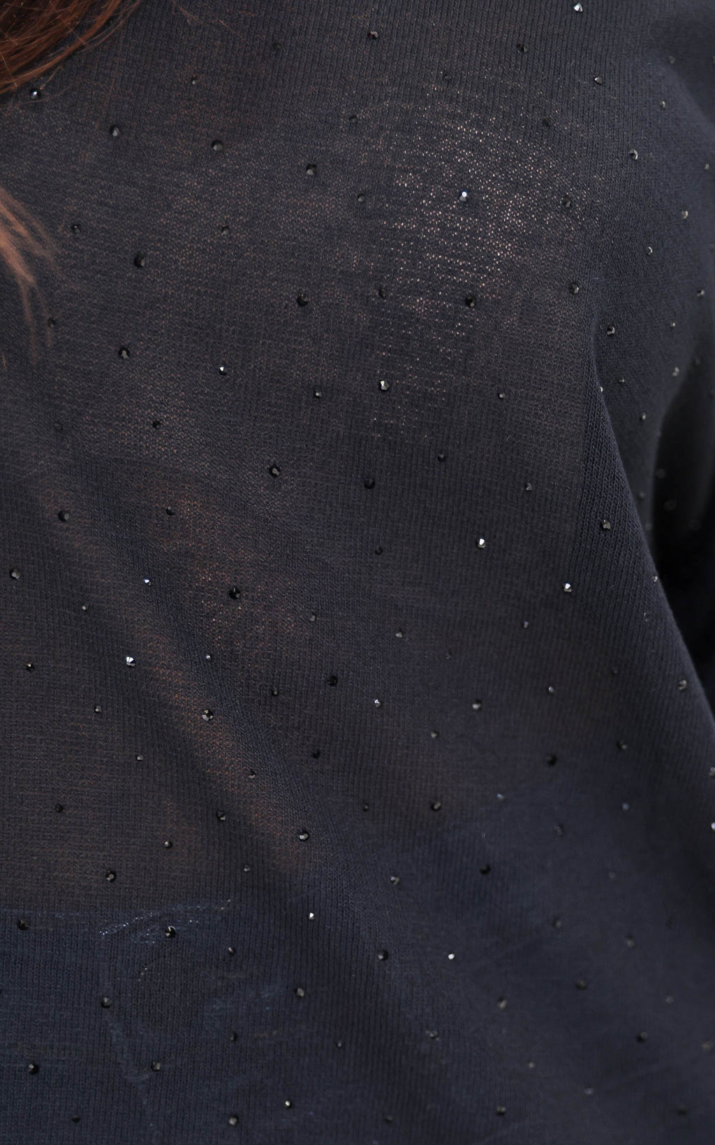 Kora Diamante Long Sleeve Knit Top - Black