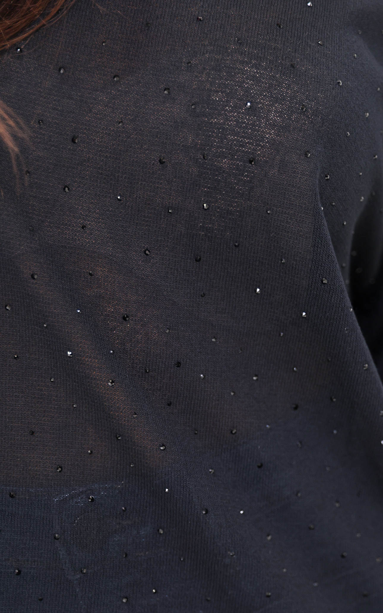 Kora Diamante Long Sleeve Knit Top - Black