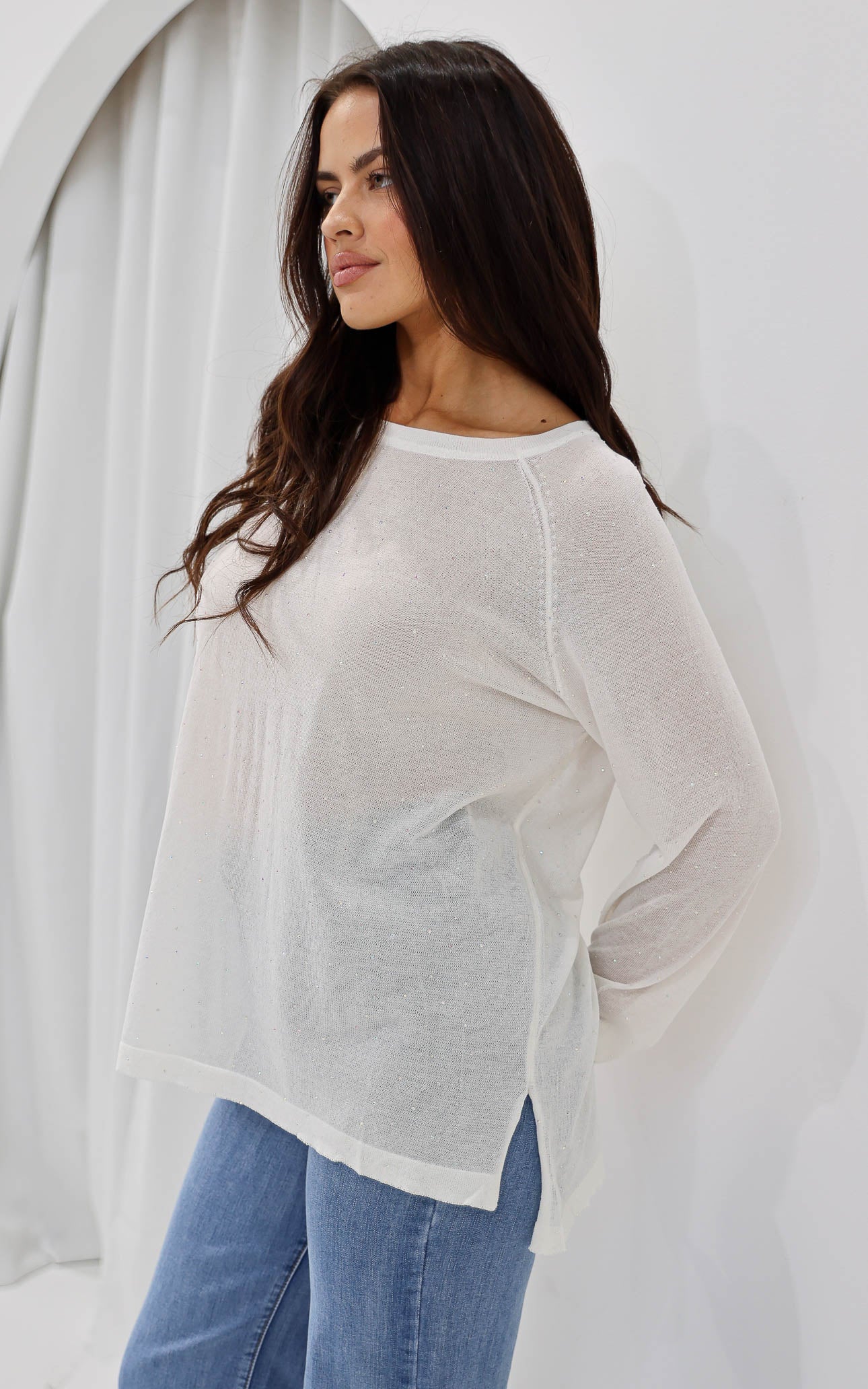 (PREORDER) Kora Diamante Long Sleeve Top - White