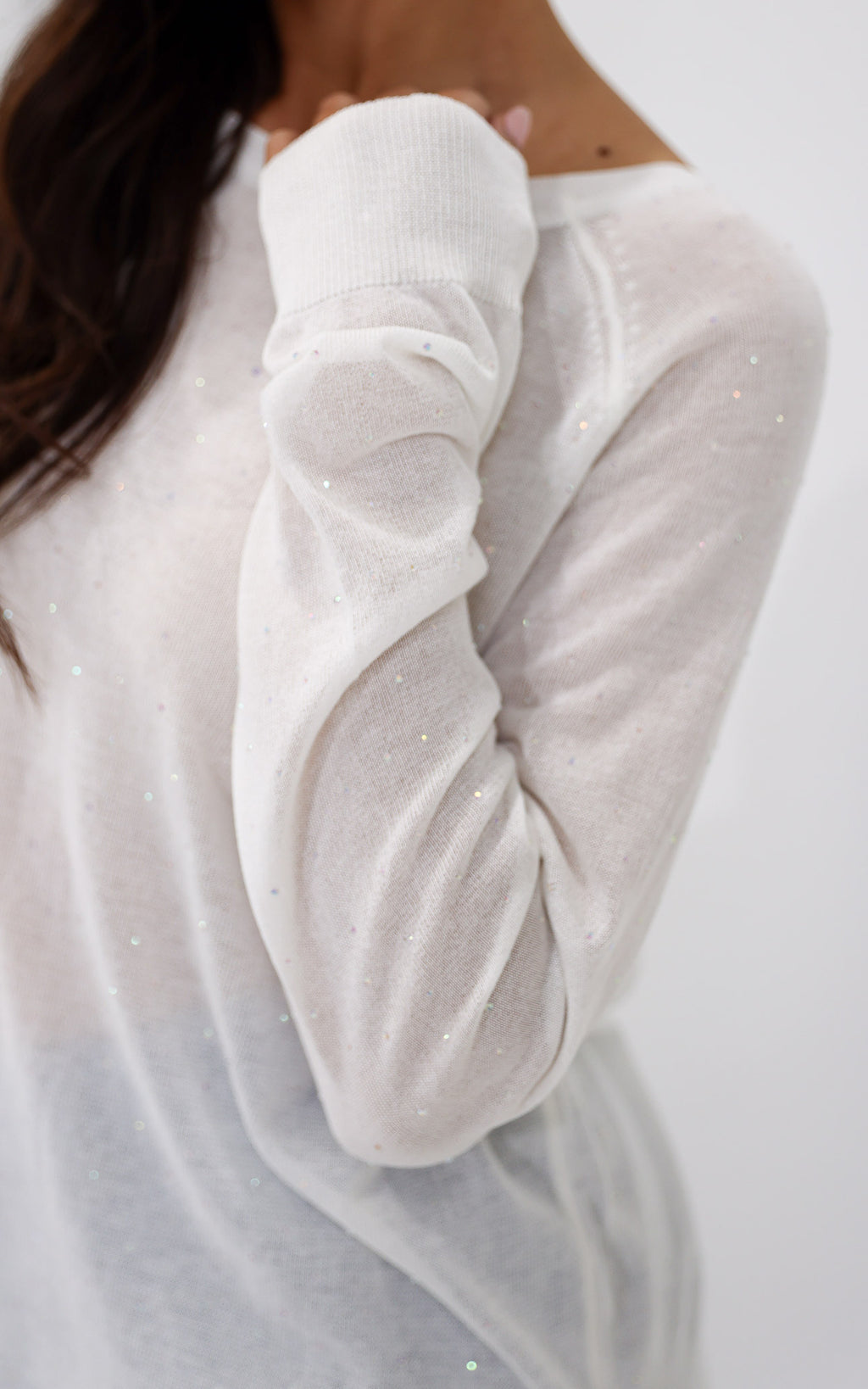 Kora Diamante Long Sleeve Knit Top - White