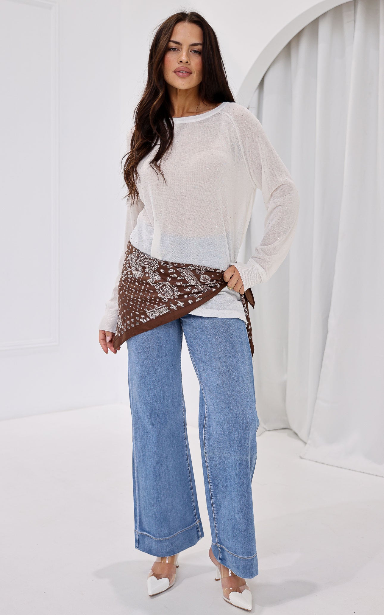 (PREORDER) Kora Diamante Long Sleeve Top - White