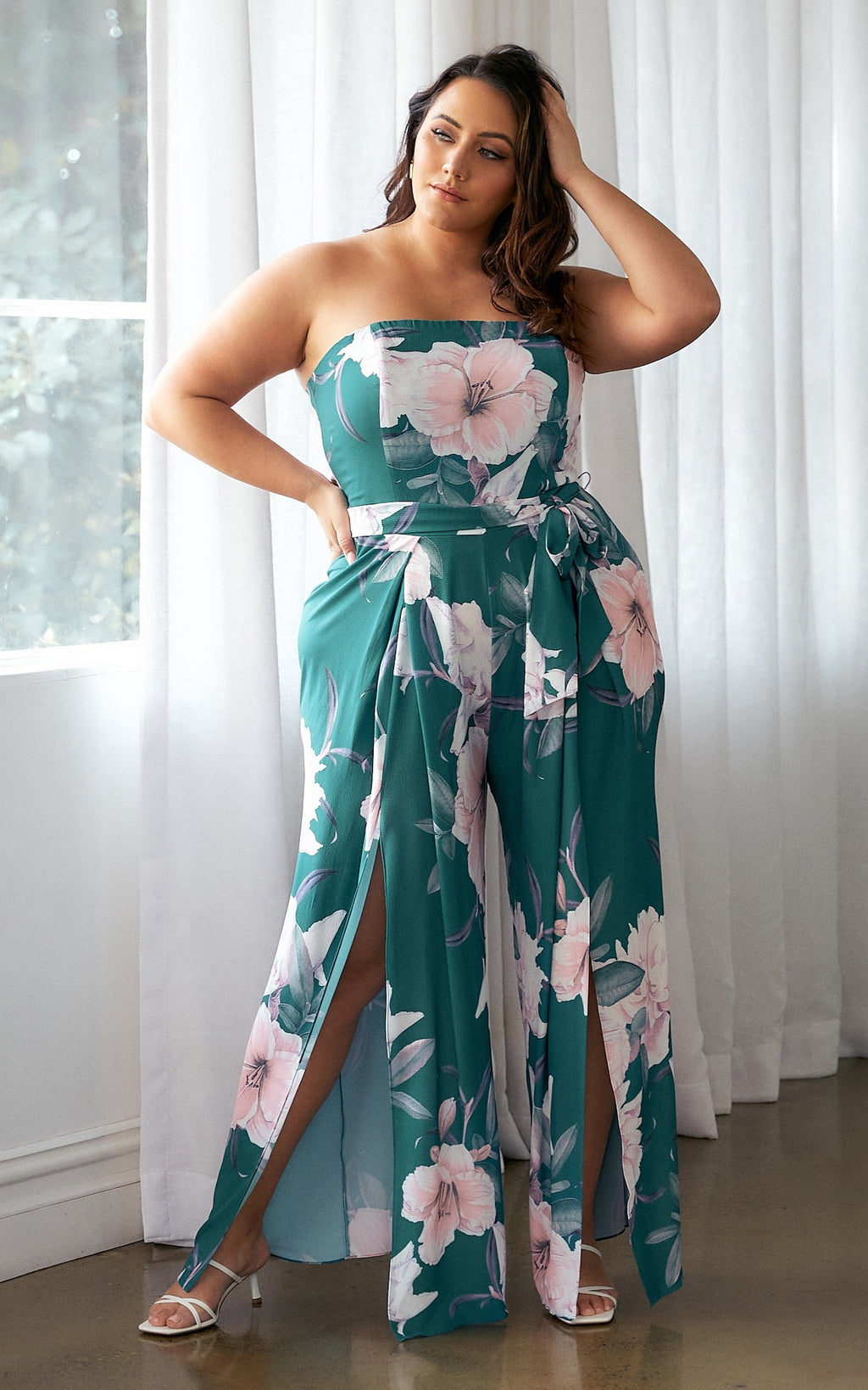 Lagoon Split Detail Jumpsuit - Green Floral