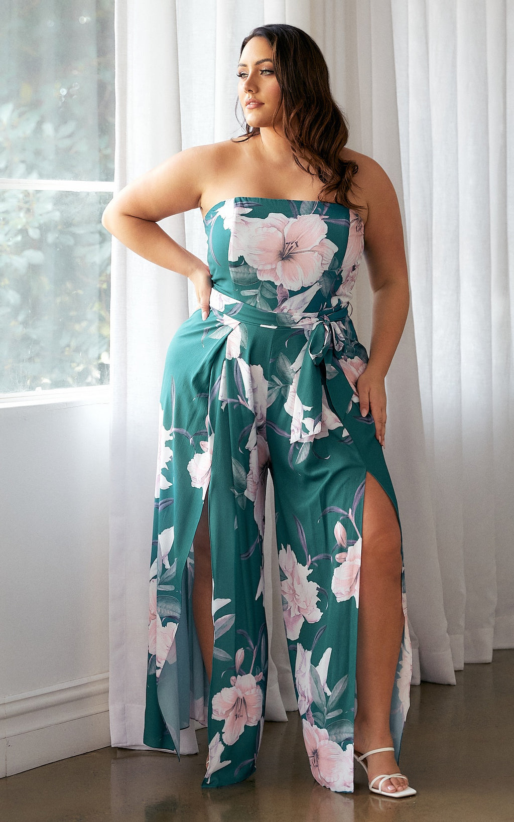 Lagoon Split Detail Jumpsuit - Green Floral
