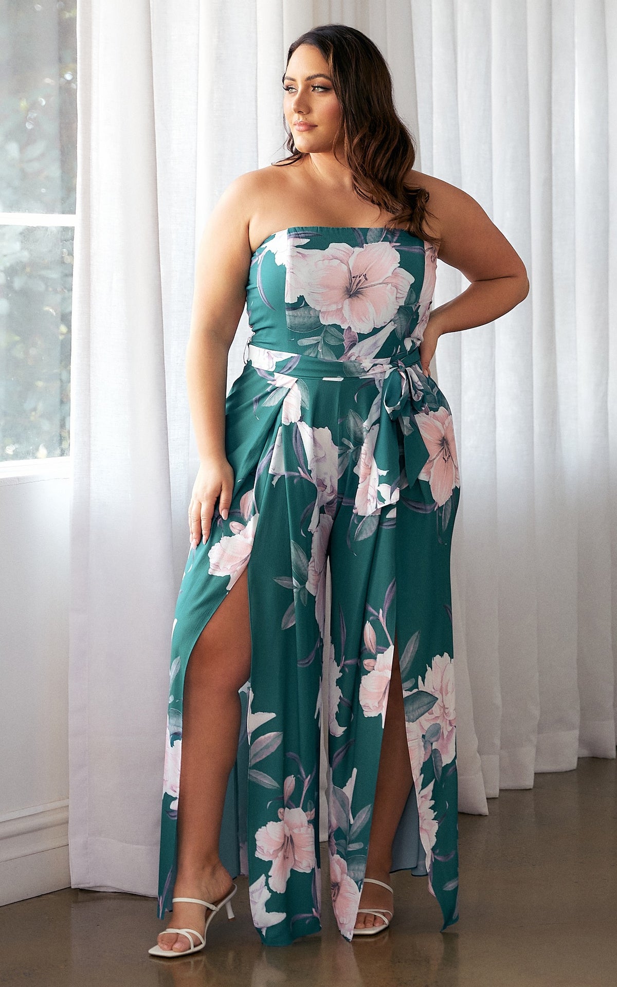 Lagoon Split Detail Jumpsuit - Green Floral