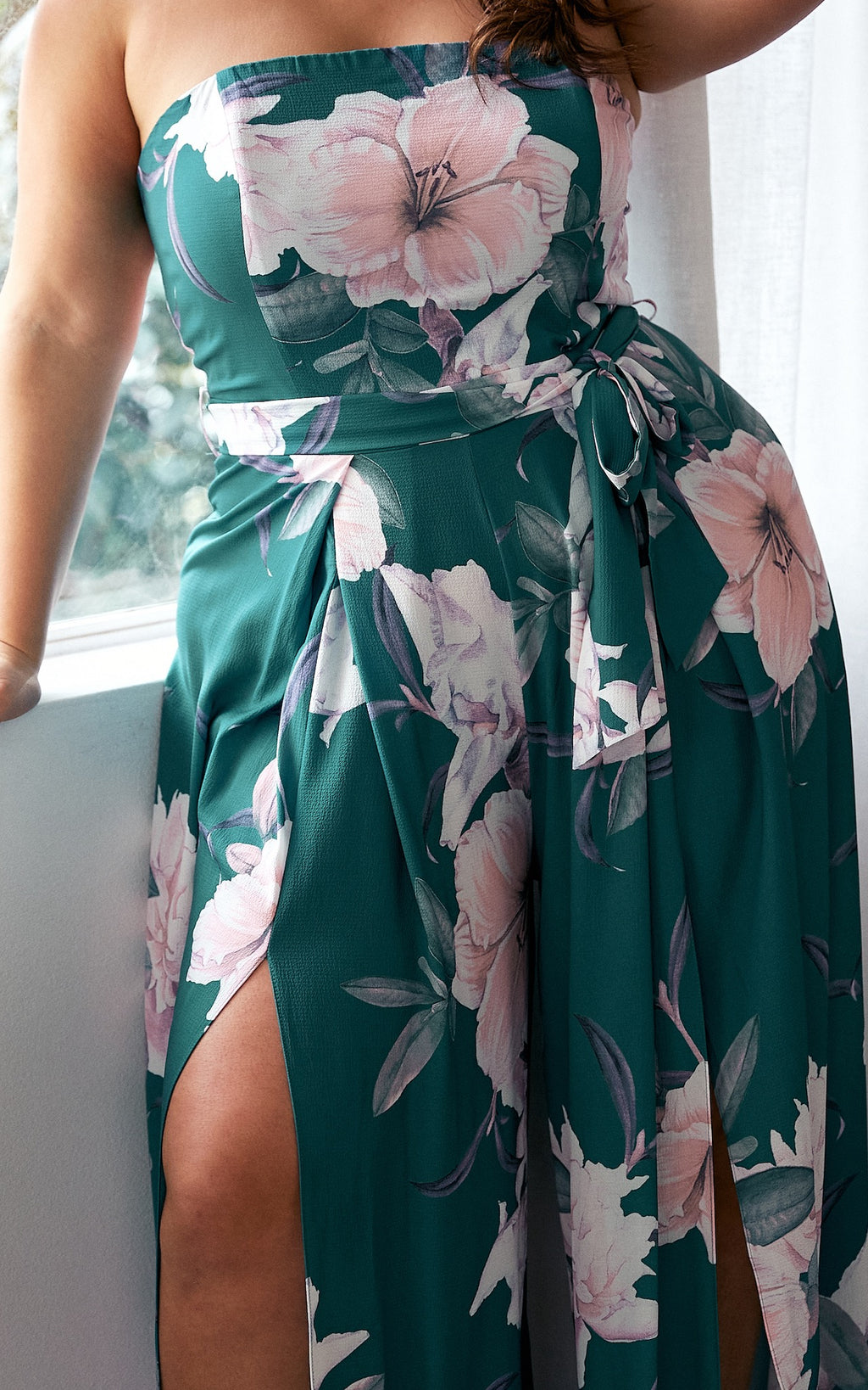 Lagoon Split Detail Jumpsuit - Green Floral