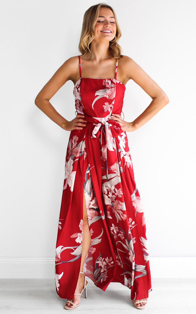 Lagoon Split Detail Jumpsuit - Red Floral