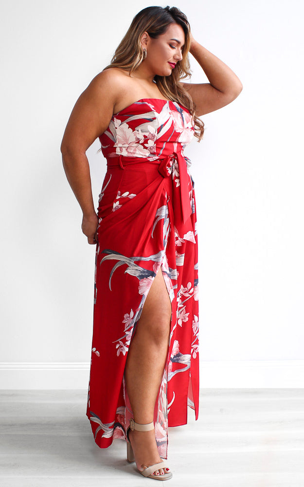 Lagoon Split Detail Jumpsuit - Red Floral