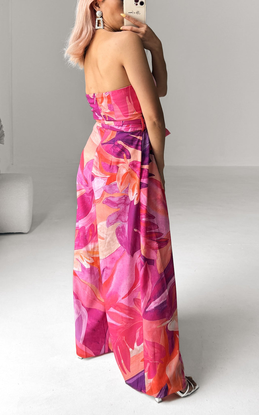 Lagoon Split Detail Jumpsuit - Pink Abstract Print