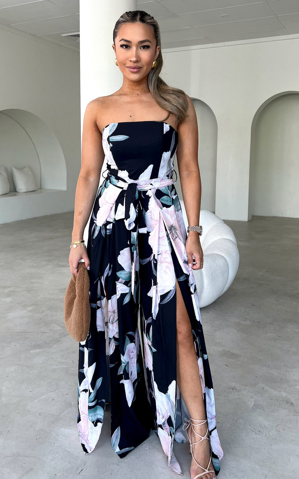 Lagoon Split Detail Jumpsuit - Black Floral