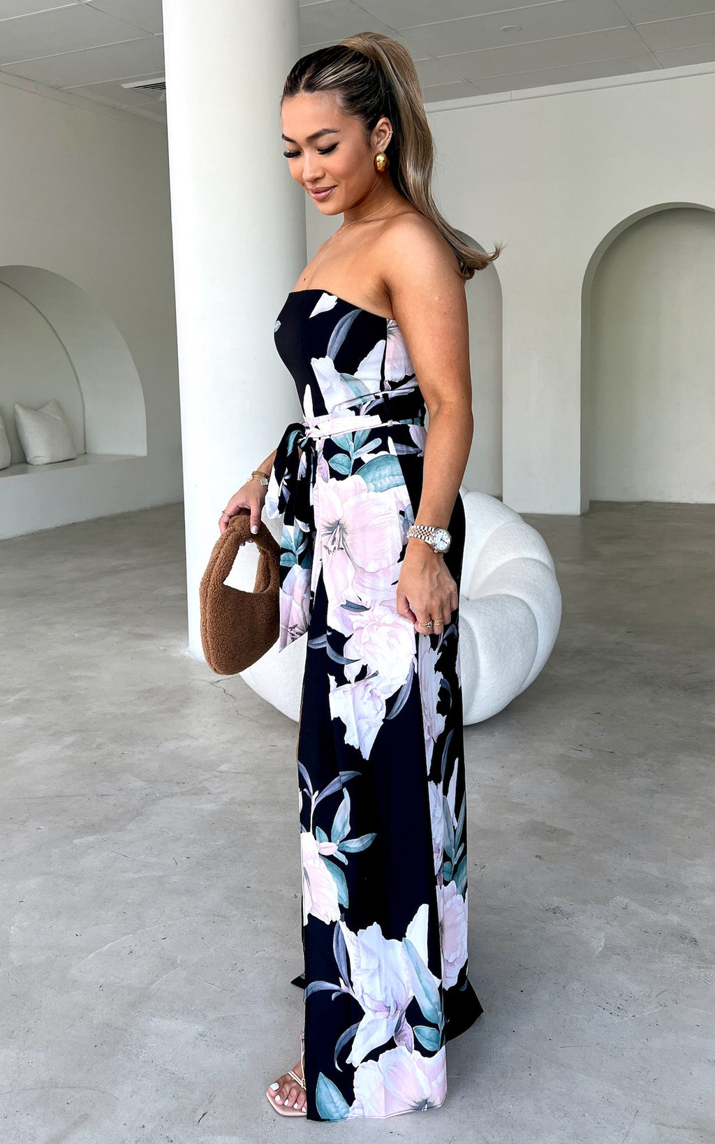 Lagoon Split Detail Jumpsuit - Black Floral