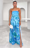 Lagoon Split Detail Jumpsuit - Blue Abstract Print