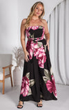 Lagoon Shirred Back Panel Jumpsuit - Black Pink Floral