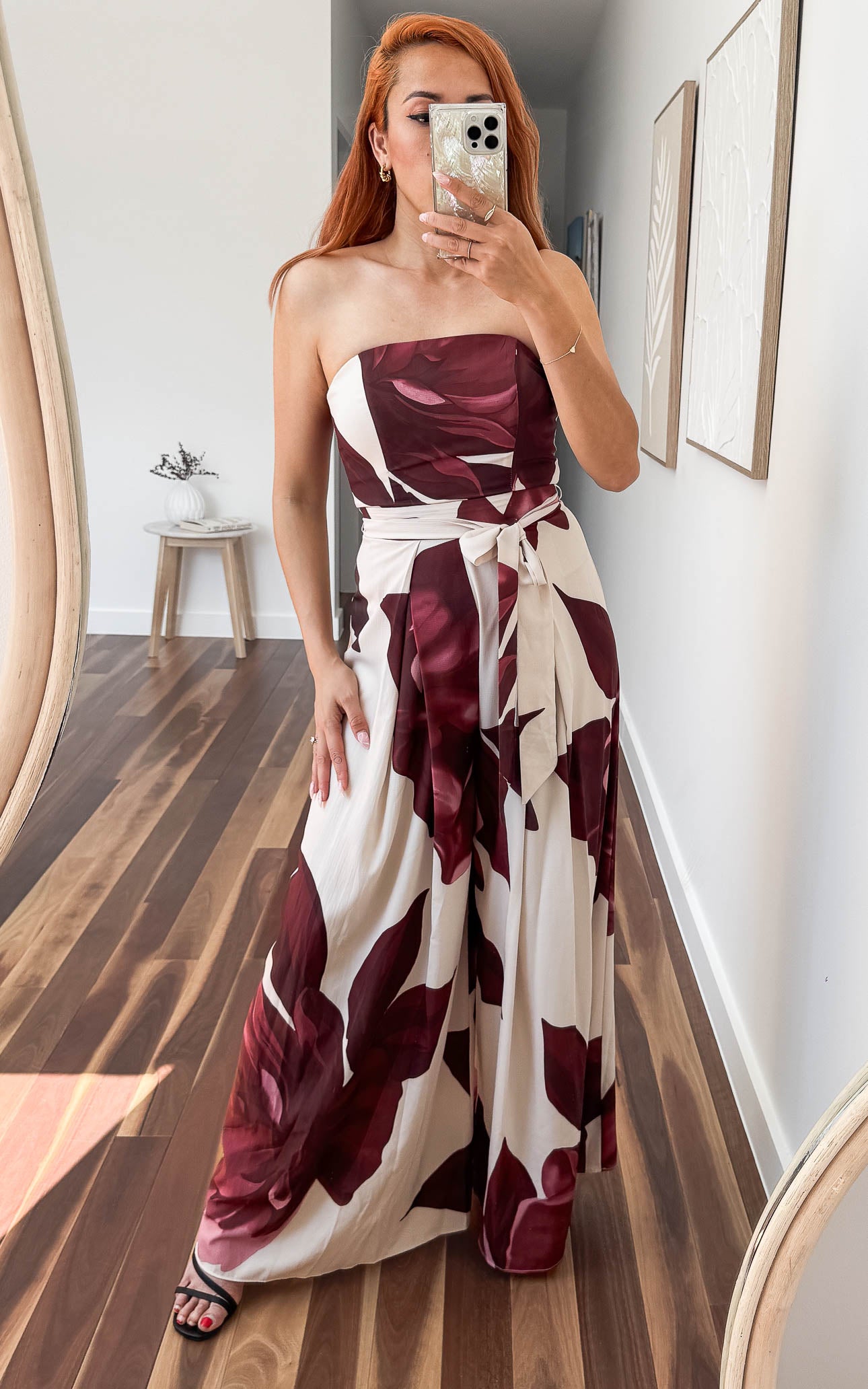 Lagoon Shirred Back Panel Jumpsuit - Cream Wine Floral