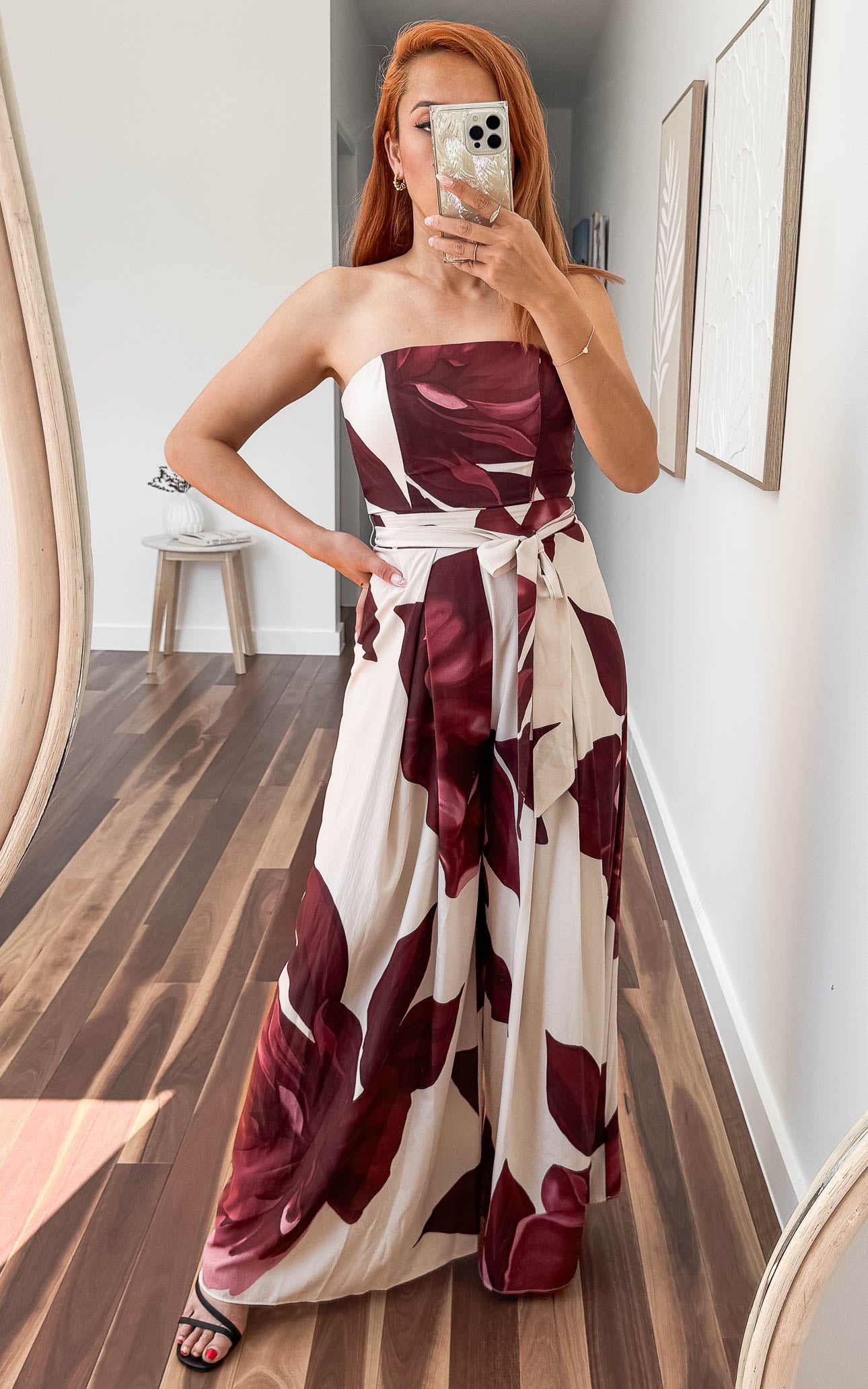 Lagoon Shirred Back Panel Jumpsuit - Cream Wine Floral