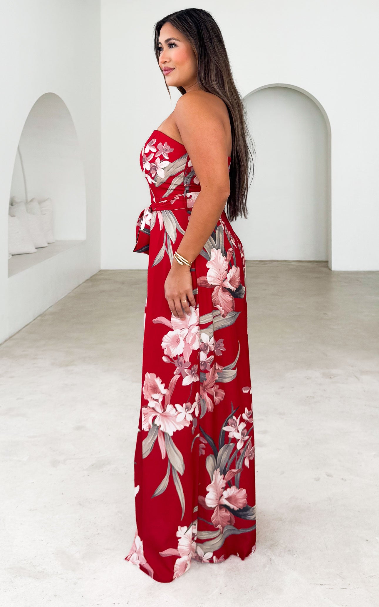 Lagoon Split Detail Jumpsuit - Red Floral