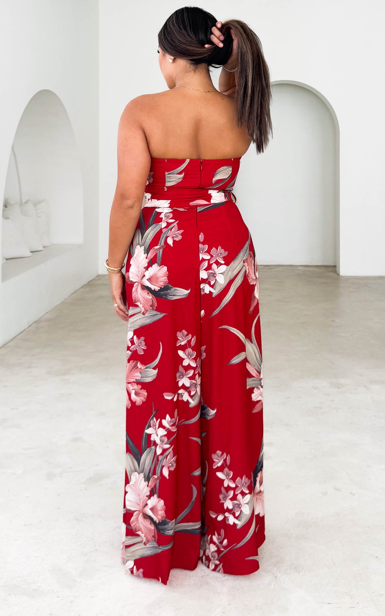 Lagoon Split Detail Jumpsuit - Red Floral