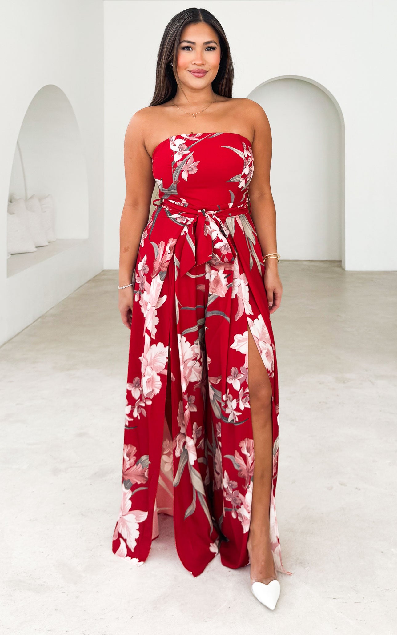 Lagoon Split Detail Jumpsuit - Red Floral